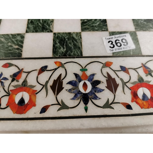 369 - Good Solid Marble Inlaid With Semi Precious Stones Chess Board 49cm Square