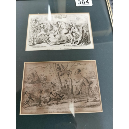 384 - Set Of 6 Framed And Glazed George Cruikshank Engravings Complete Set Of 12 For Every Month Of The Ye... 