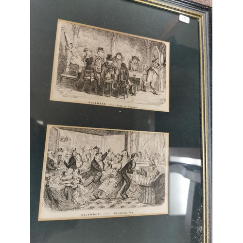 384 - Set Of 6 Framed And Glazed George Cruikshank Engravings Complete Set Of 12 For Every Month Of The Ye... 