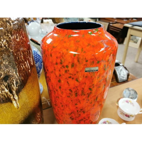 396 - Two Good Tall West German Vases Inc Red Lava Small Hairline Crack By  Scheurich 45.5cm Tall & 39cm T... 