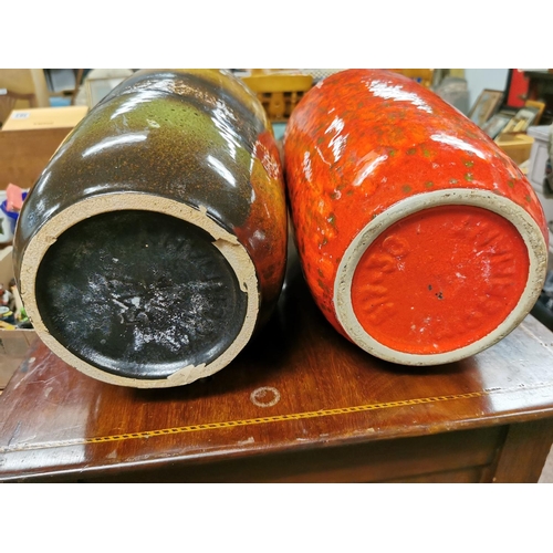 396 - Two Good Tall West German Vases Inc Red Lava Small Hairline Crack By  Scheurich 45.5cm Tall & 39cm T... 