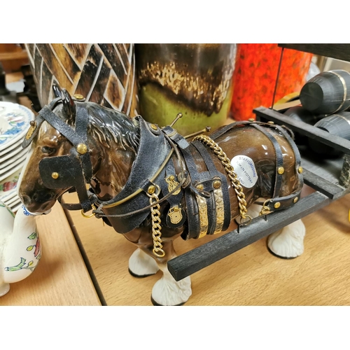 397 - Staffordshire Token Pottery Shire Horse And Carrage With Barrels