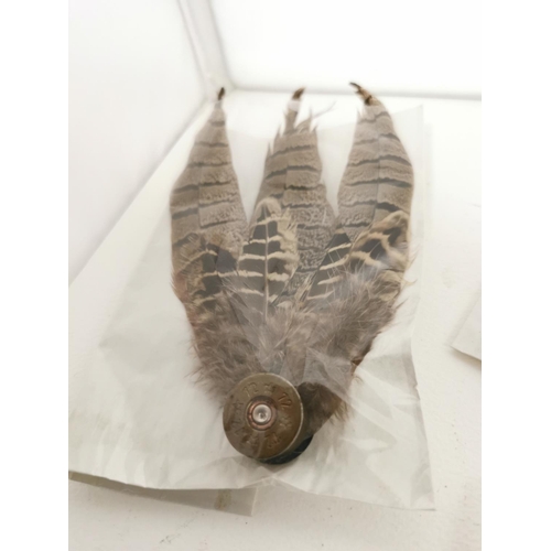 413 - Quantity Of 5 Pin Badges Made Out Of Pheasant Feathers And Shotgun Cartridges
