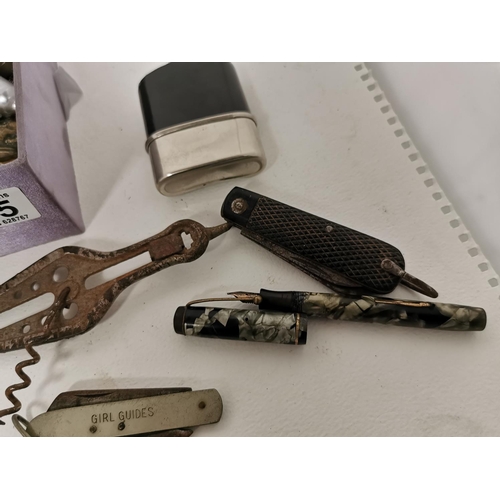 415 - Box Full Of Sundries And Collectables Inc Penknifes, Fountain Pens Etc