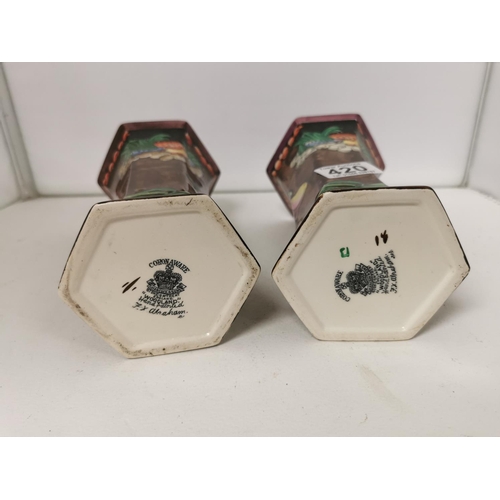 420 - Pair Of Art Deco Molly Hancock Handpainted Woodland Corona Ware Vases