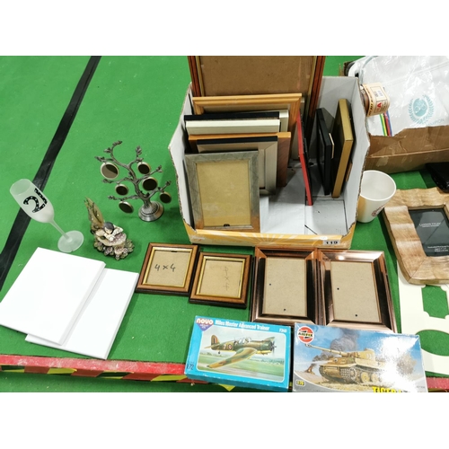 119 - Two Boxes Of Odds Inc Box Of Various Photo Frames & A Box Of Ladies Handbags Airfix Kits Etc