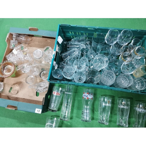 12 - Two Boxes Full Of Crystal Glassware & Pint Glasses Inc Advertising Ones