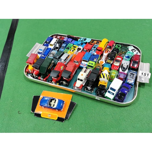 151 - Tray Full Of Die Cast Cars Inc Corgi, Matchbox Etc