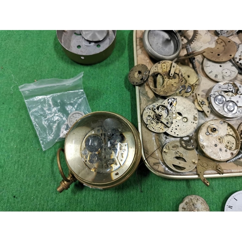 157 - Tray Containing A Large Quantity Of Pocket Watch Dial Movements & Parts