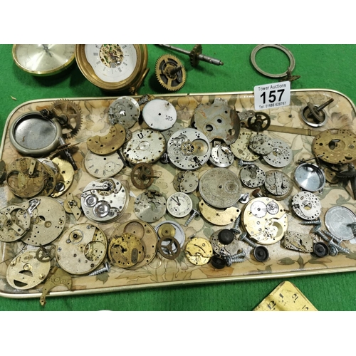 157 - Tray Containing A Large Quantity Of Pocket Watch Dial Movements & Parts