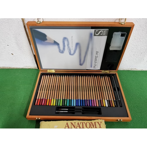 163 - WH Smith Unused Sketching Pencil Set Complete & Anatomy For The Artist Book