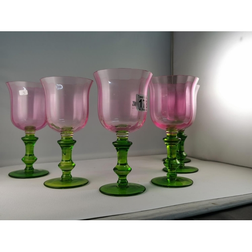 178 - Set Of Six Cranberry Glass Handmade Goblets