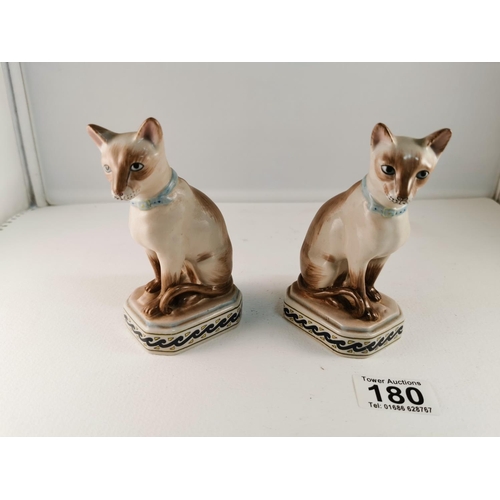 180 - Pair Of Antique Hand Painted Porcelain Siamese Cats Most Likely Seconds Of Meissen Or Dresden To The... 