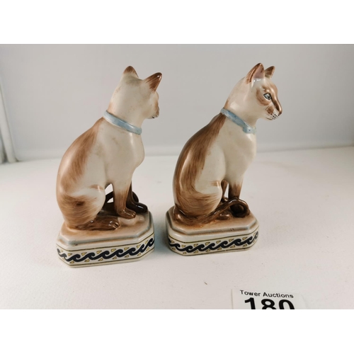 180 - Pair Of Antique Hand Painted Porcelain Siamese Cats Most Likely Seconds Of Meissen Or Dresden To The... 