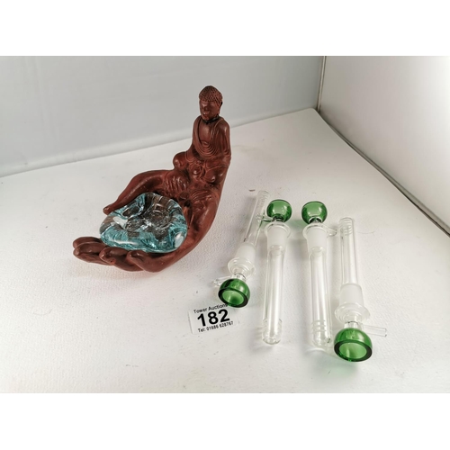 182 - Quantity Of Four New Glass Pipes And A Buddha Hand