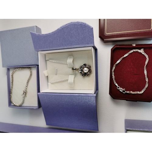 183 - Quantity Five Boxed 925 Silver Items Inc Two Necklaces Two Bracelets & A Gemstone Ring