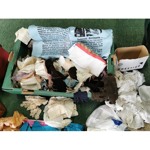 19 - Box Full Of Vintage Fabrics Textiles & Sewing Accessories & Lace