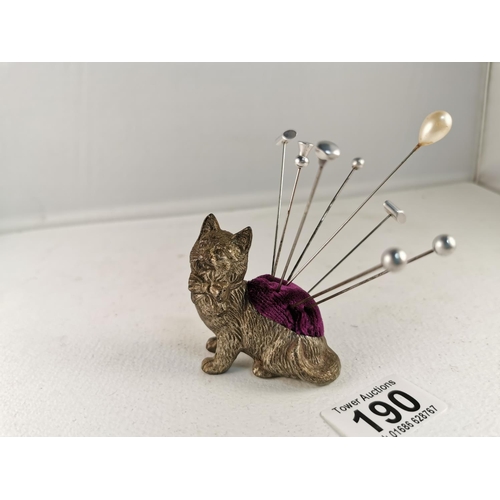 190 - Cat Formed Pin Cushion Containing A Quantity Of Pins