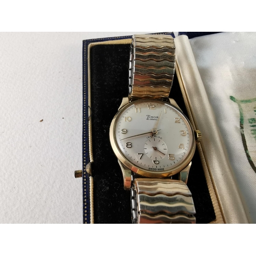 196 - Vintage Timor 21 Jewel 9ct Gold Cased Watch On A Speidel Strap 1960's Hallmarked On Inside Of The Ca... 