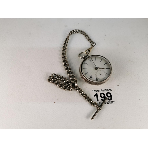 199 - Antique Hall Marked Silver Pocket Watch And Hallmarked Silver Chain Stamped Rich P Williams Dolgelle... 