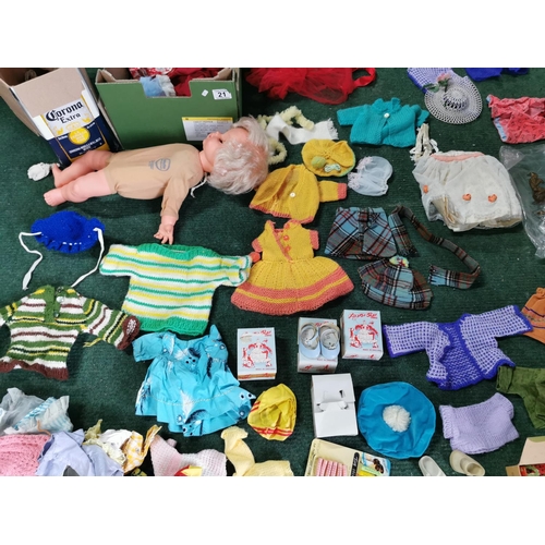 21 - Two Boxes Full Of Dolls Clothing And Accessories Inc Hand Made Knit Ware Jumpers & Dresses, Dolls Et... 