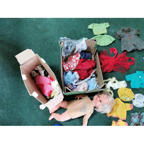 21 - Two Boxes Full Of Dolls Clothing And Accessories Inc Hand Made Knit Ware Jumpers & Dresses, Dolls Et... 