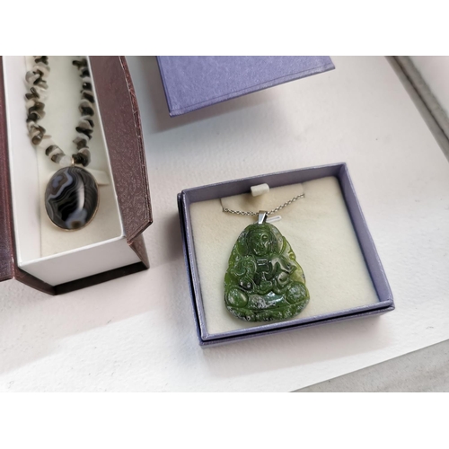 214 - Quantity Of Gemstone Jewellery Inc Jade Buddha Pendant And Necklace & Agate Pendant Etc