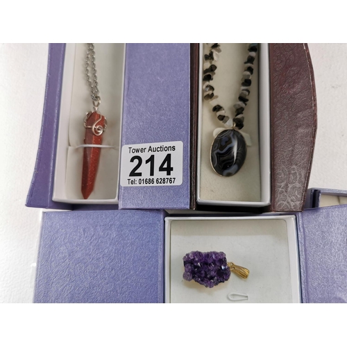 214 - Quantity Of Gemstone Jewellery Inc Jade Buddha Pendant And Necklace & Agate Pendant Etc