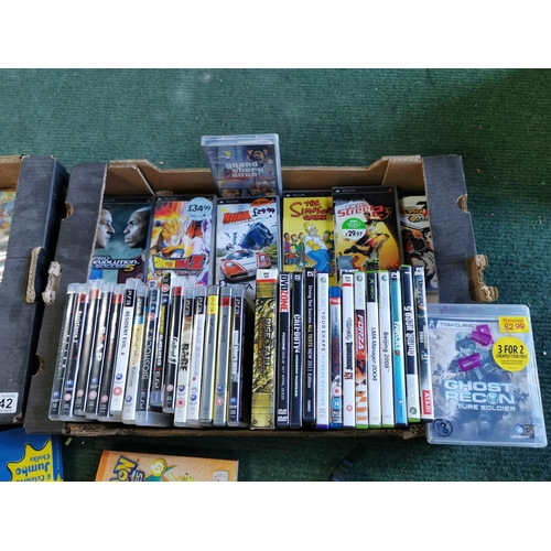 242 - Two Boxes Of Computer Game Inc PS3, X Box Etc & A Quantity Of Toys And Stationary