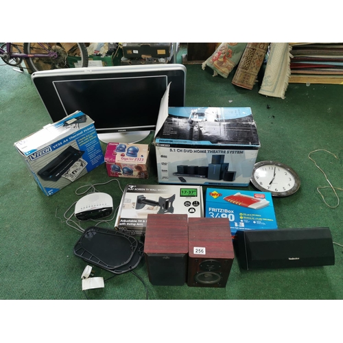 256 - Large Job Lot Of Electrical Items Inc Boxed 5.1 Speaker System Pair Other Speaks, Phillips Tv Etc