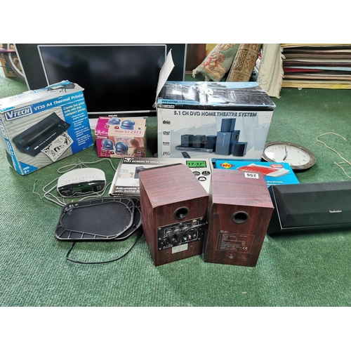 256 - Large Job Lot Of Electrical Items Inc Boxed 5.1 Speaker System Pair Other Speaks, Phillips Tv Etc