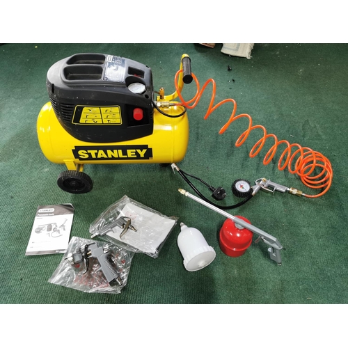 258 - Stanley 24 Ltr Electric Compressor With 5 Piece Accessory Kit 240v, Hardly Used & Complete