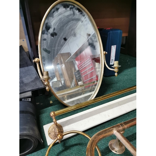 267 - Good Ornate Brass Bathroom Fitting Set Inc Mirror With Sconces, Towel Rail Matching Seahorse Fitting... 