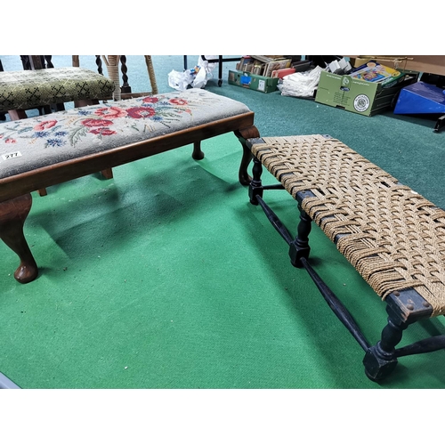 277 - Needle Work Upholstered Top Foot Stool & One Of Vintage Rush One With Ebonised Frame