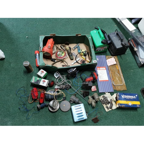 295 - Box Of Vintage Car Parts Etc Inc Two Landrover Series 1 Windscreen Wiper Motors, Various Vintage Car... 