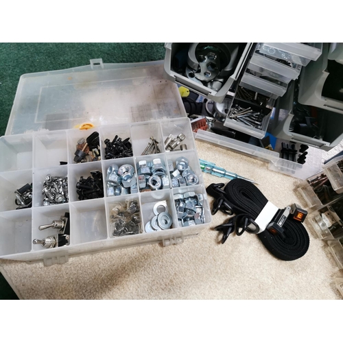 302 - Three Garage Organizers Full Of Nuts Bolts, Electrical Parts, Bits & Bobs Etc