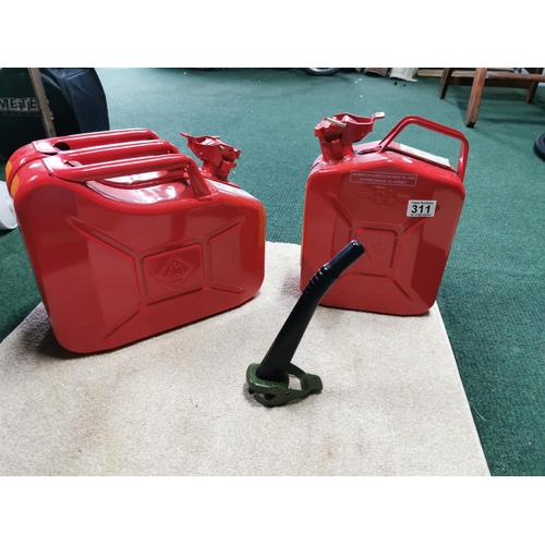 311 - Two New Metal Petrol Jerry Cans With A New Spout One 5ltr, One 10 Ltr