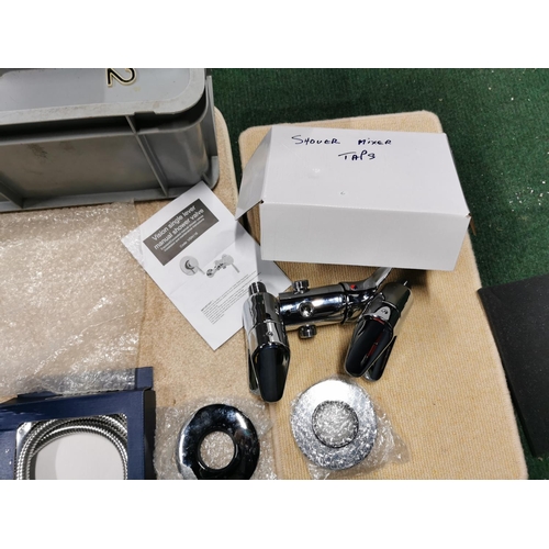 319 - Quantity Of Shower Fittings Inc Set New Taps, Shower Mix Tap Set & Set Luggage Wheels