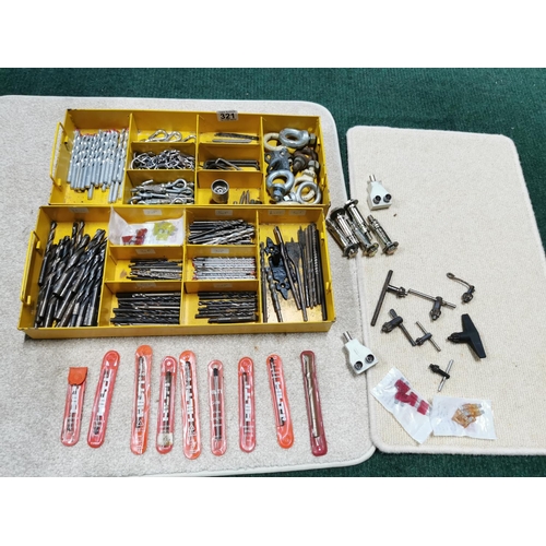 321 - Two Metal Organizing Trays Full Of Various Drill Bits, Car Fuses, Towing Eyes Hooks Inc Some Hliti D... 