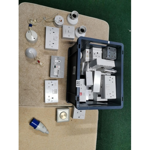 323 - Box Full Of Plug Sockets Light Bulb Sockets Etc