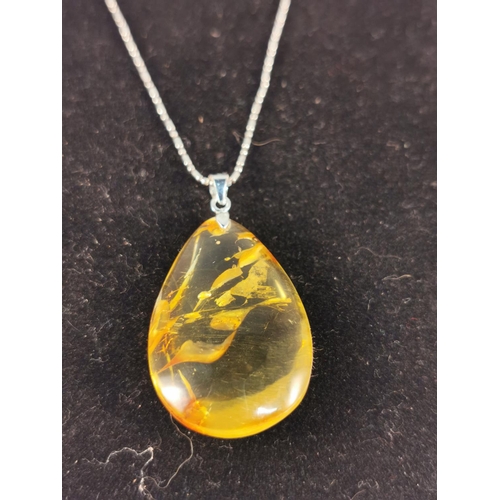 347 - Genuine Baltic Clear Amber Pendant Natural And Untouched On 925 Silver Chain