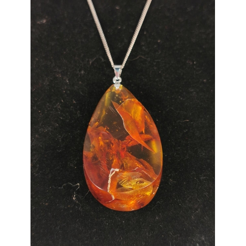 348 - Natural Clear Baltic Amber Larger Pendant On 925 Silver Chain