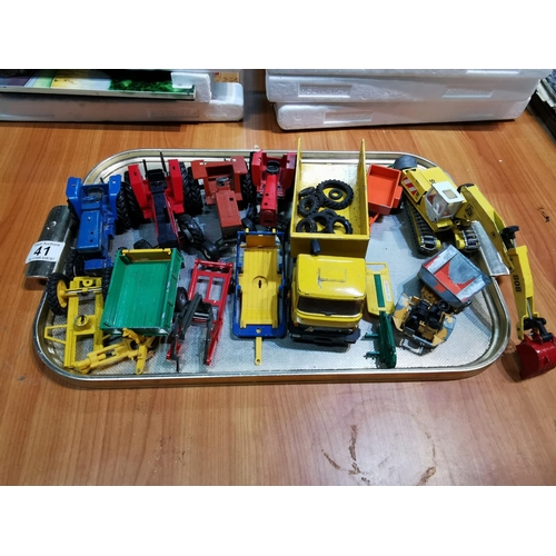 41 - Tray Full Of Diecast Tractors And Trucks Mostly Britains, Tray Not Included