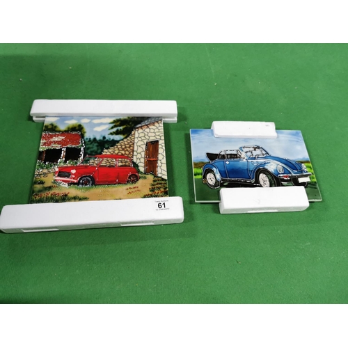 61 - Pair Of New Benaya Picture Tiles A Vintage Mini And VW Beetle