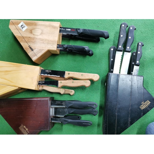 62 - Quantity Of 4 As New Knife Block Sets Inc A Good Quality Sabatier Set