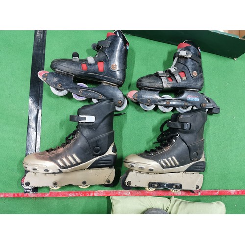 111 - Two Pairs Of Adults Roller Blades One Size 11 Other Smaller Size Unkown