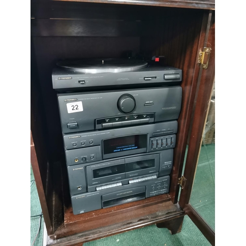 22 - Pioneer Hifi Sound System Inc Cd Tape Tuner Receiver And Turntable With Matching Speakers And Cabina... 
