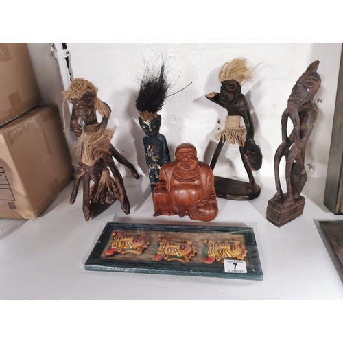 7 - Quantity Of Ethnic Items Inc A solid Wooden Buddah