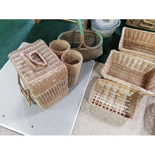 9 - Job Lot Of Wicker Items Inc Wicker Basket & Picnic  Basket With Bottle Holders