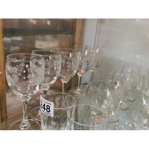 248 - Large quantity etched drinking glasses various sets